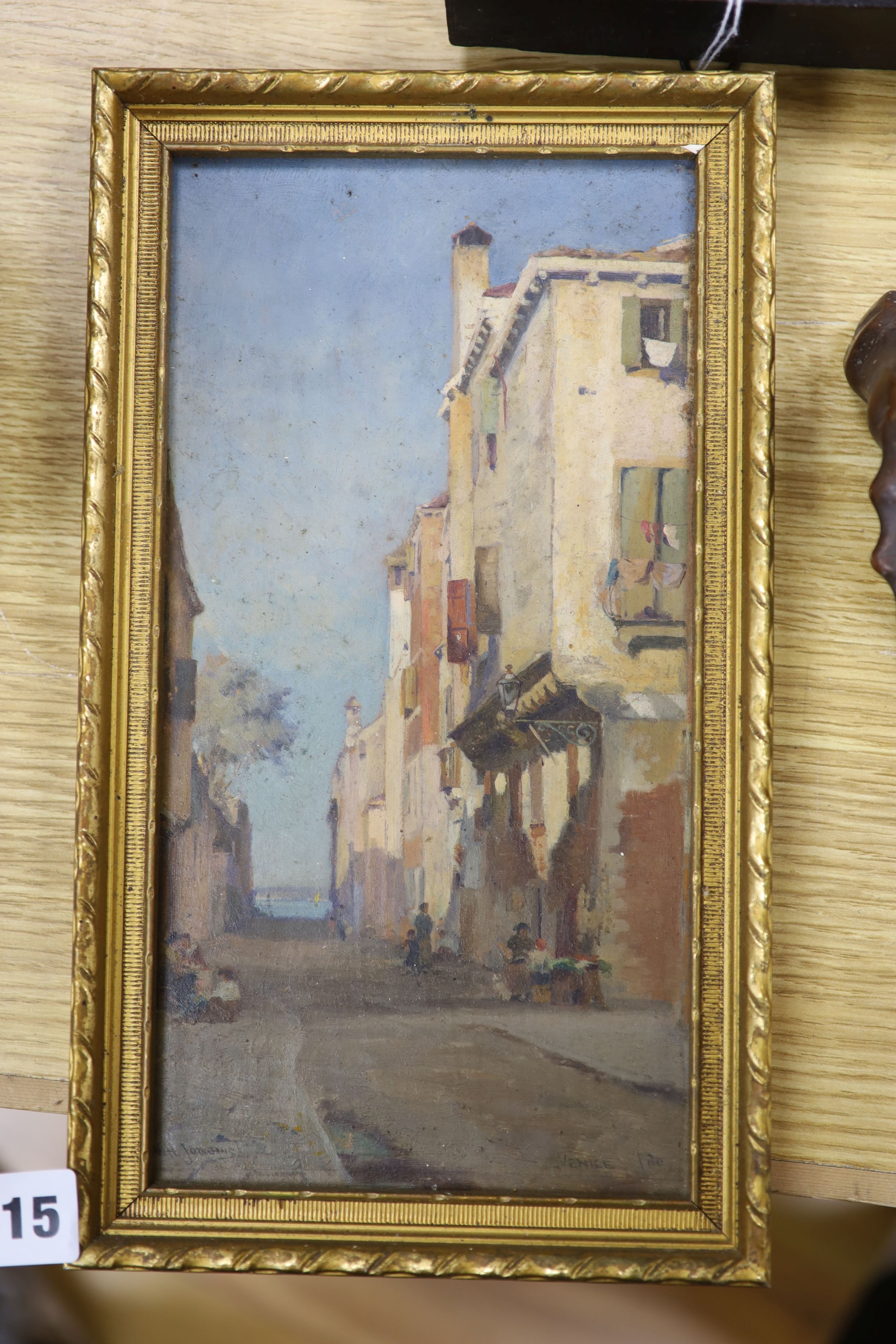 William H. Jobbins (fl.1872-1893), oil on panel, Street scene, Venice 1880, signed and dated '80, 26 x 13cm